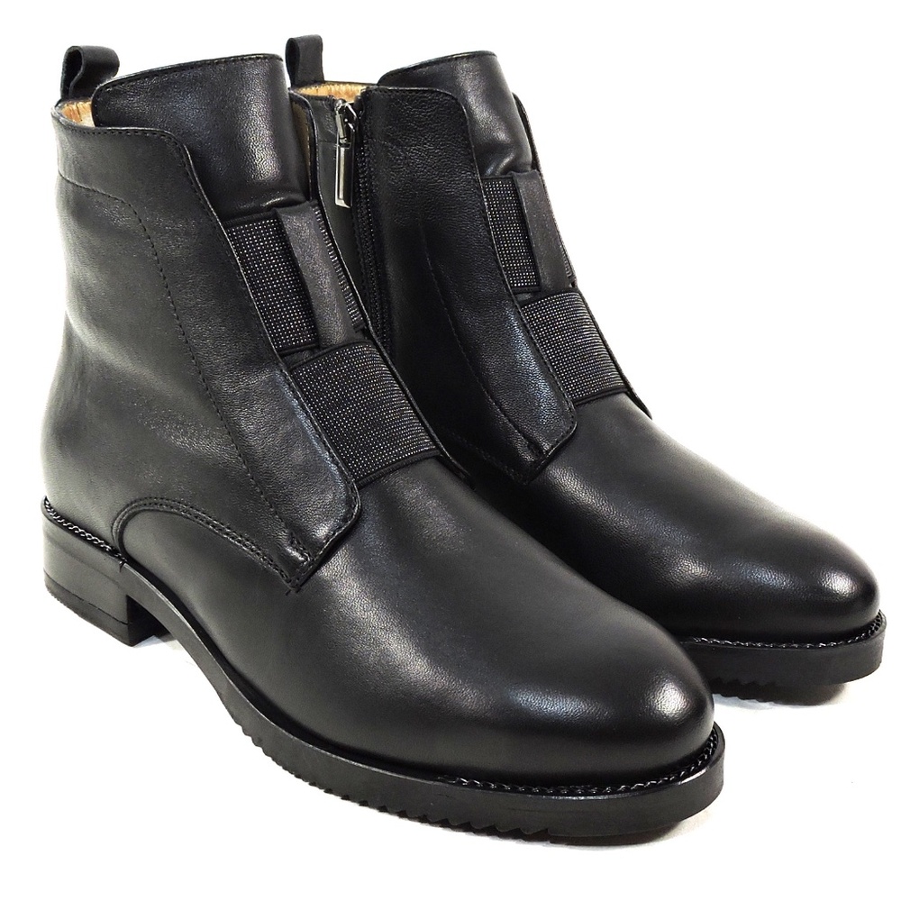 CHIARA COLINI 🇮🇹 WOMEN'S BLACK SOFT LEATHER COMFORT FUR WINTER BOOTIE - Picture 2 of 7